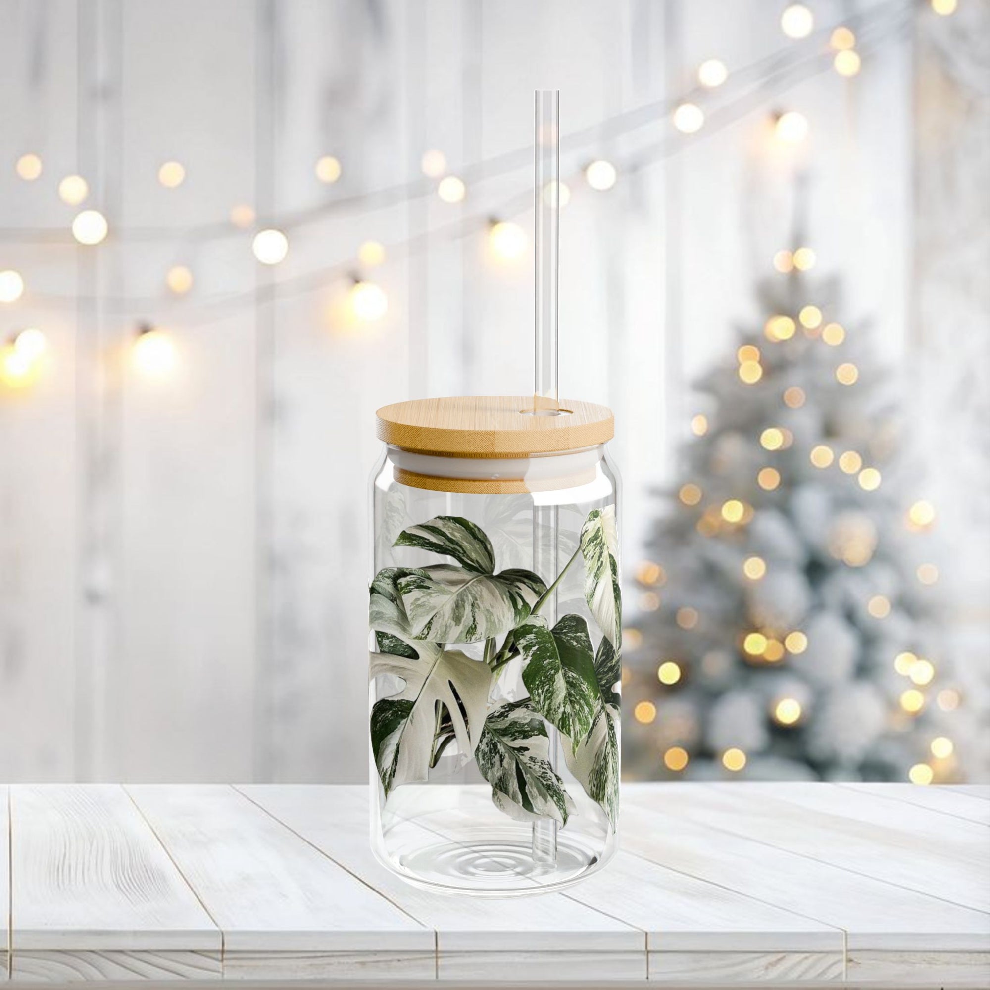 'Monstera Albo' Glass Sipper