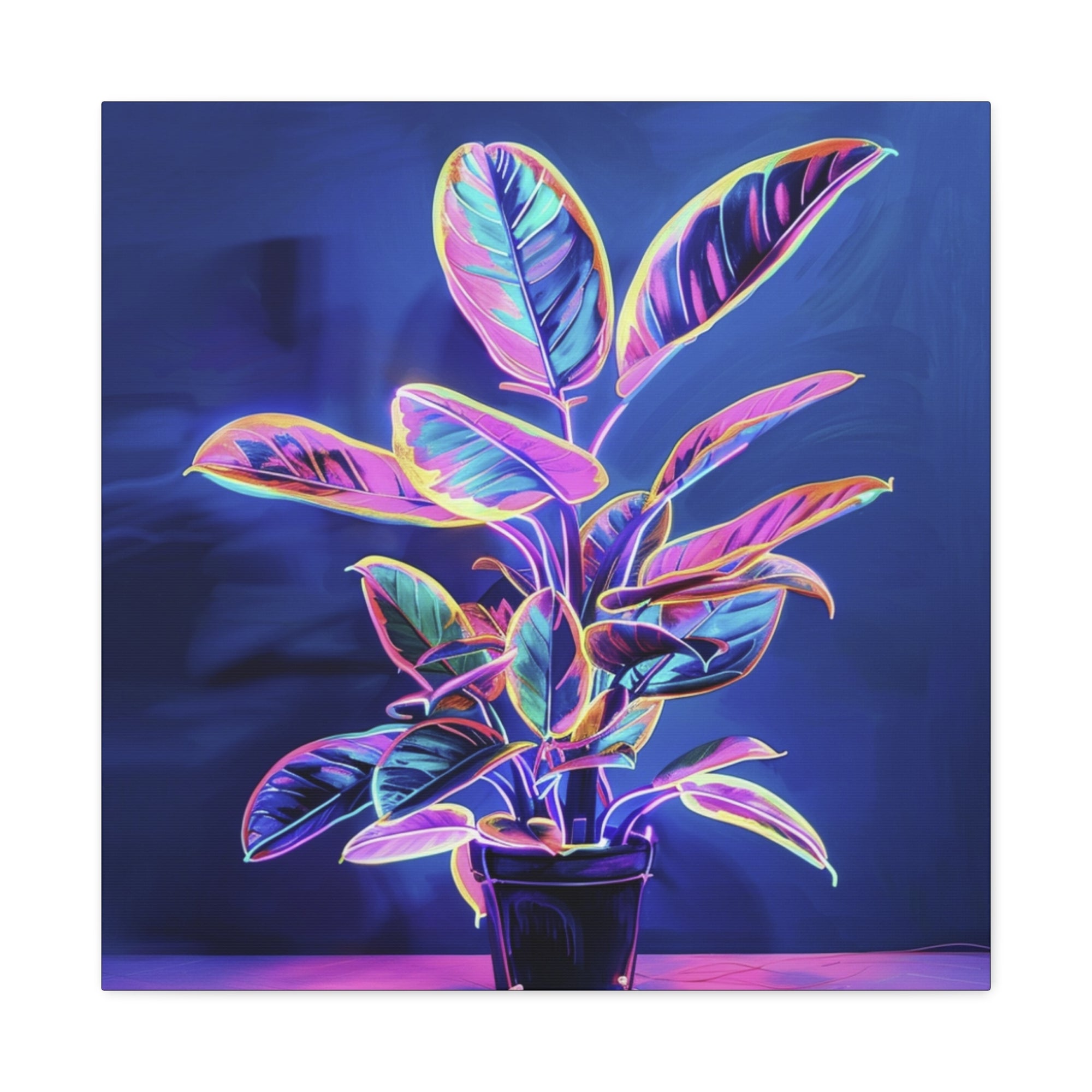 Rubber Tree Neon Canvas Print